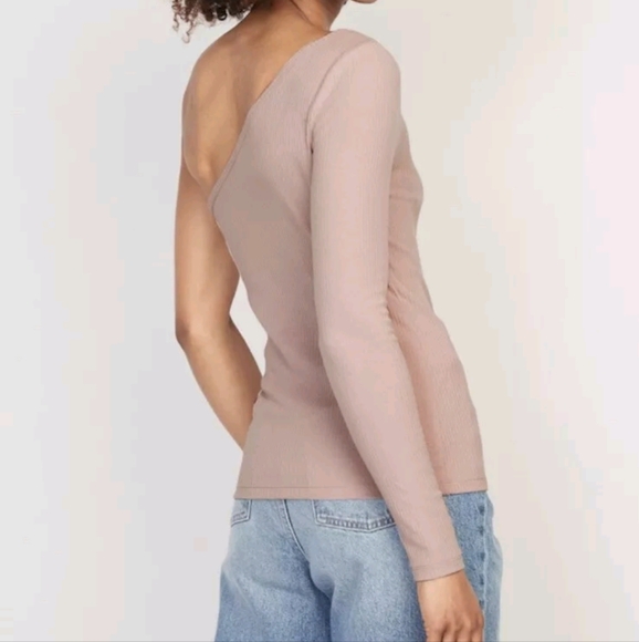 NEW Old Navy Women's Medium Tall One-Sleeve Rib-Knit Top Mollusk Tan Sand 30 - Picture 6 of 11